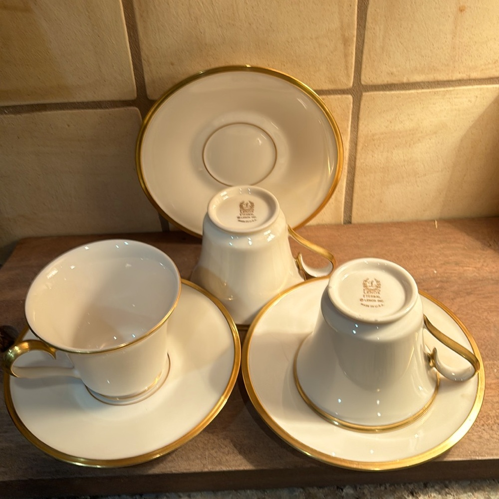 Lot of Three Vintage Lenox Eternal Cups and Saucers